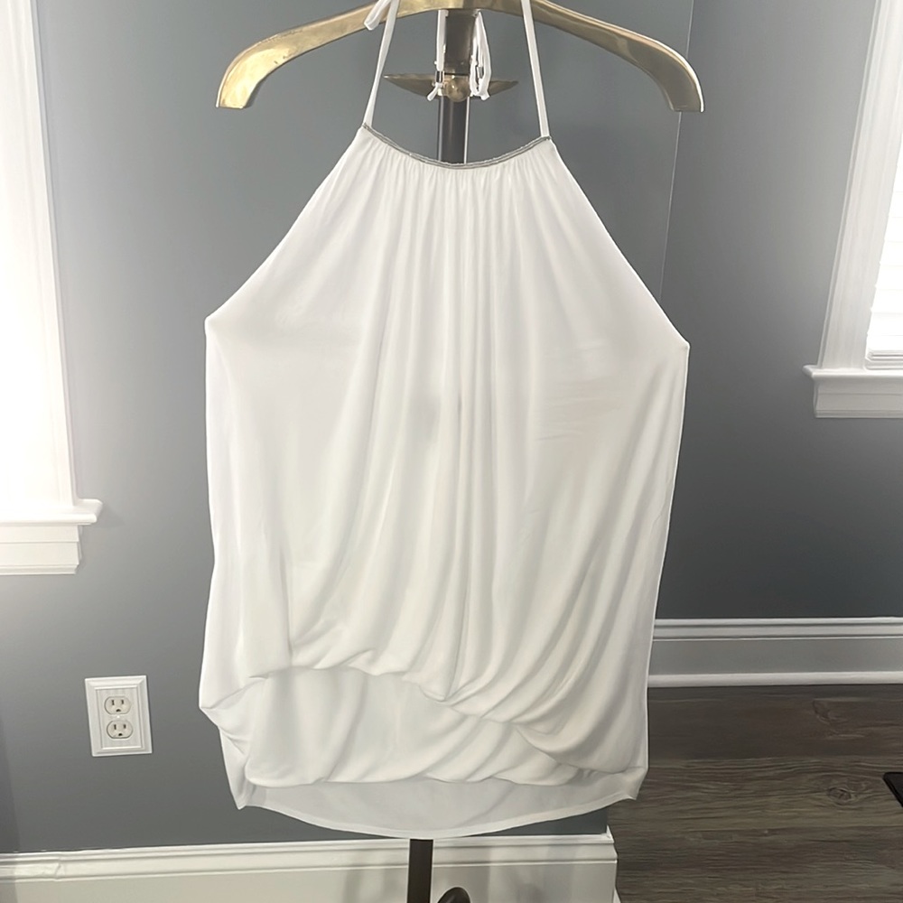 WHBM sleeveless white top with silver neck embellishment - size S